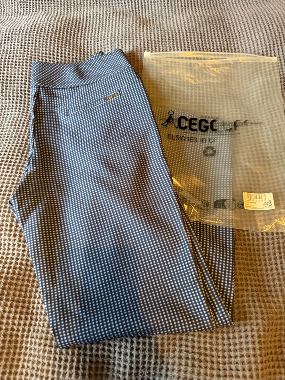 Women’s Straight Leg Micro-Check Pants — Blue